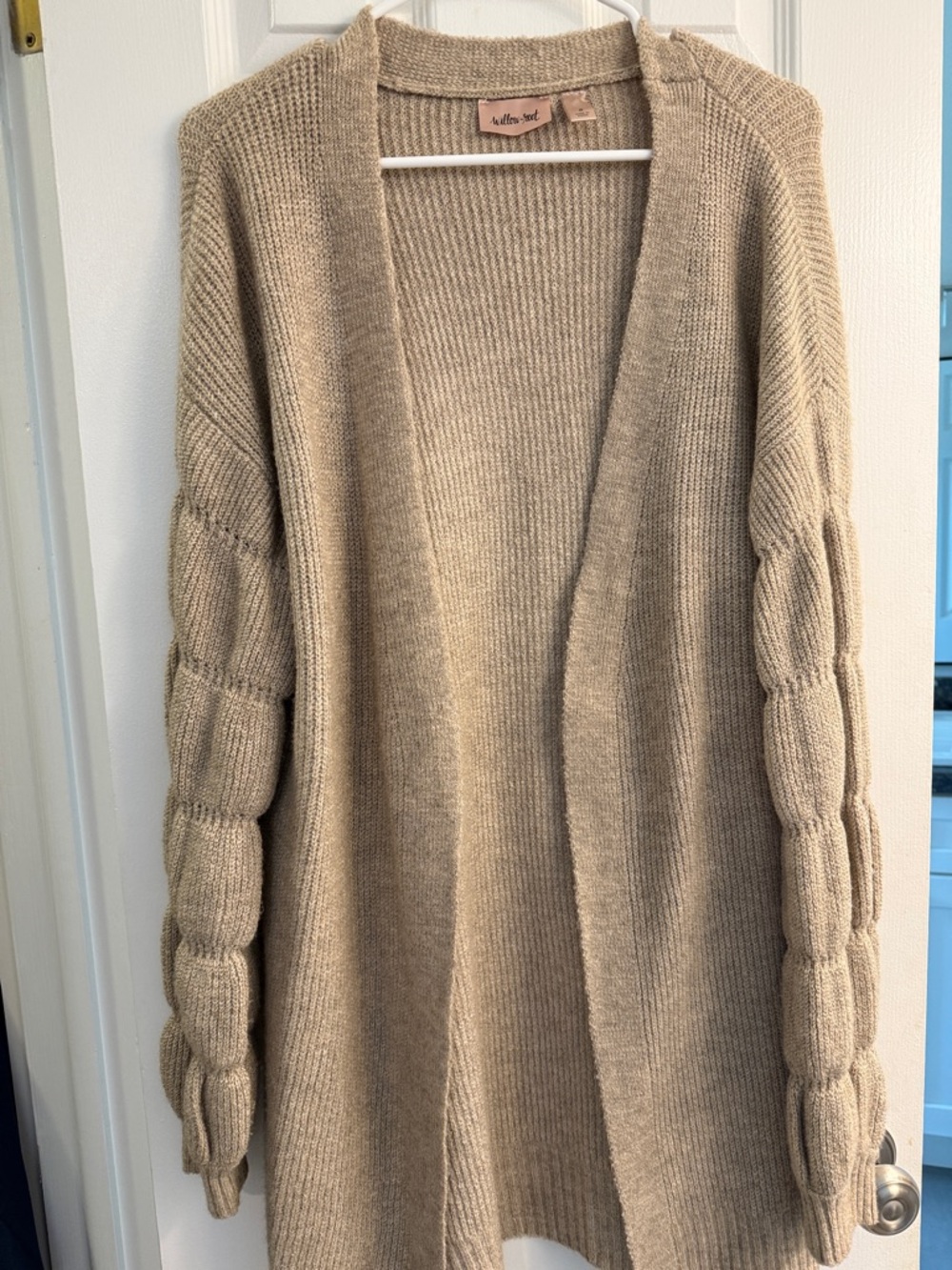 Neutral Bubble-Sleeve Open Cardigan - Artisan Feel